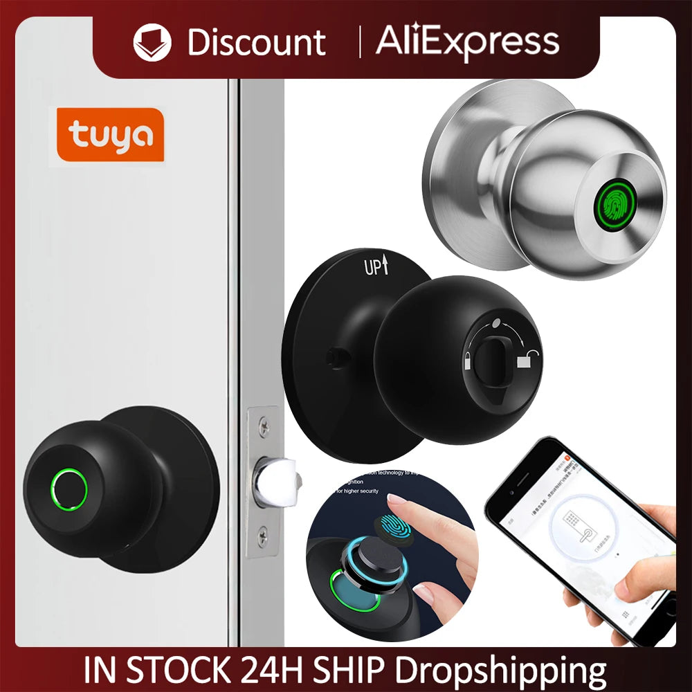 Tuya APP Control Biometric Fingerprint Smart Door Lock Electronic Digital Password Lock Security Keyless Entry Knobs Unlock